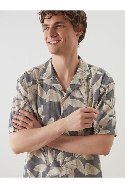 LC Waikiki Green Regular Fit Short Sleeve Patterned Men's Shirt
