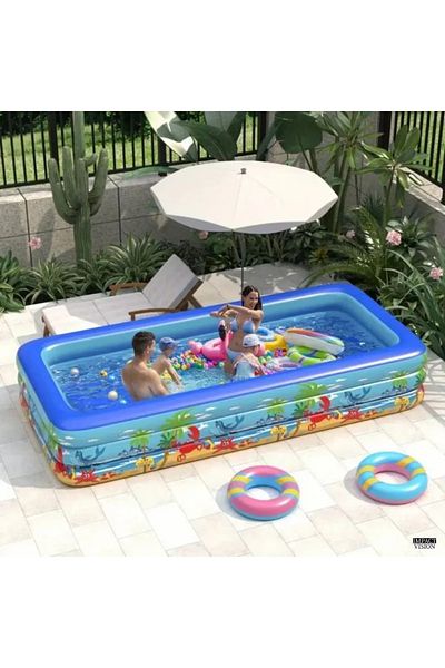 Intex Piscină Gonflabilă Copii, Multicoloră, Rectangulară, 3 Inele, Bază Moale, 180x140x60cm
