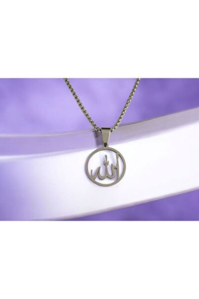 AKSESUARIM ALLAH Yazılı Çelik Kolye Ucu