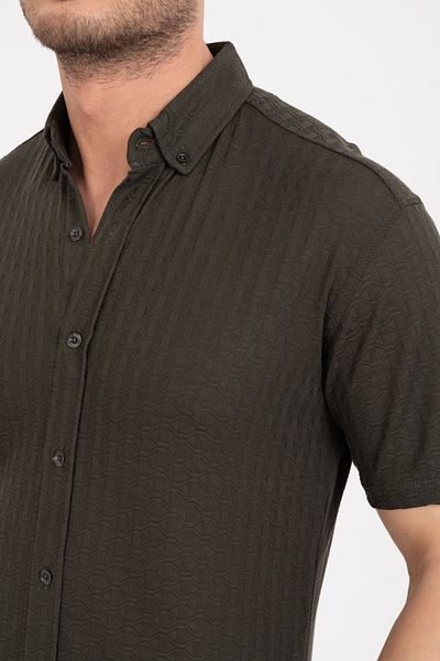 Klothy Мъжка плетена риза с къс ръкав Slim Fit 2613