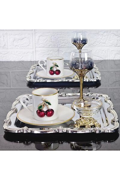 Elzemm store 2 Pcs Steel Square Silver Frame Service and Presentation Tray Tea Coffee Presentation