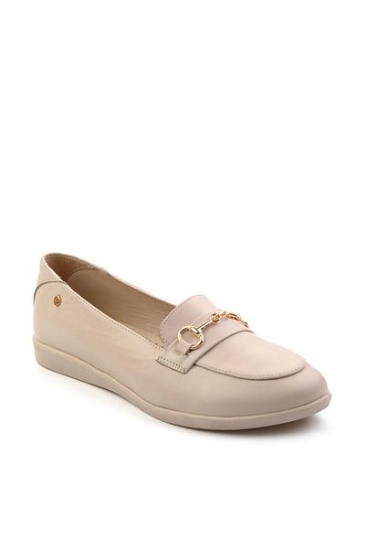 Bambi Beige Leather Women's Loafer Shoes K01087238403