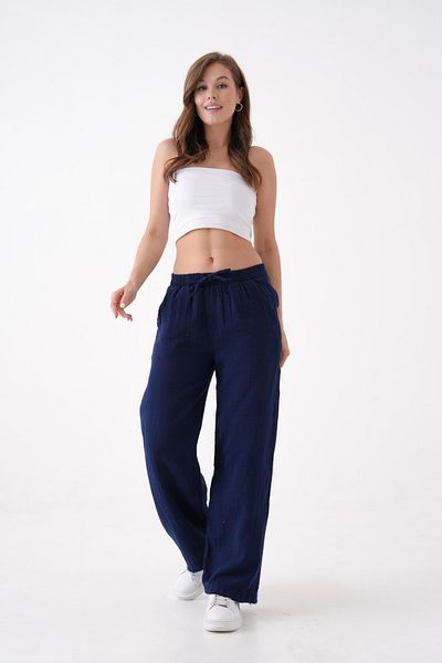 Butik Women's 100% Cotton Summer Muslin Loose Wide Leg Trousers Mg001
