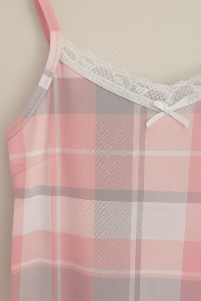 ELİTOL Women's Strappy Plaid Patterned Mini Dress – 100% Cotton, Lace Detail