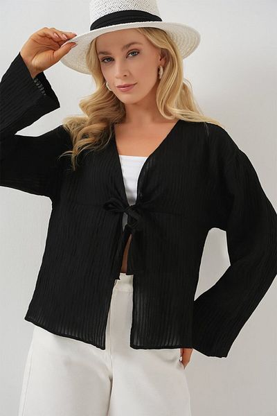 MRA Fashion Front Lace Blouse 952 - Black