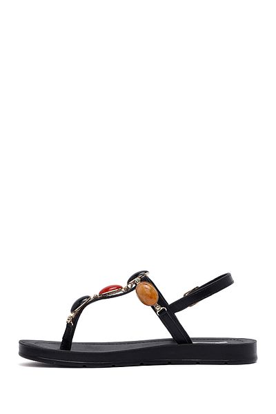 Derimod Women's Black Flip Flops Stone Sandals 25Sfe464418
