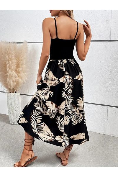 Masspera Rochie midi din viscoză, cu decolteu în U, cu detaliu din dantelă, cu model, cu fantă