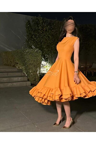 ALANOOD FASHION فستان شهد بلون برتقالي ناعم وانيق