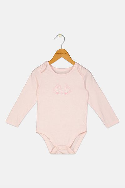 MOTHERCARE رومبر مطبوع عليه رسومات بأكمام طويلة وياقة مستديرة للبنات الصغار، وردي
