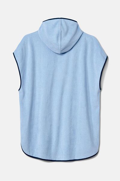 Tchibo Kids Boy Hooded Short Sleeve Textured Poncho, Blue