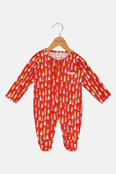 ToffyHouse Toddlers Girl Long Sleeve Allover Print Sleepwear Romper, Multicolor