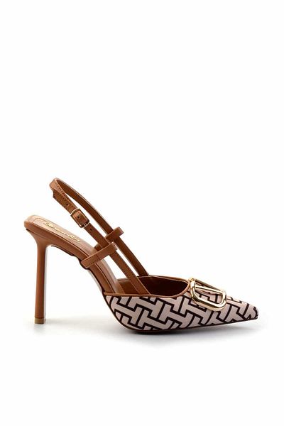 Bambi Brązowe, drukowane, damskie, klasyczne buty na obcasie K01209502504