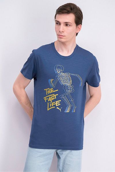 Puma Men Round Neckline The Fast Life Graphic Tee, Dark Denim