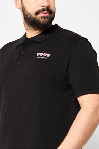 John Richmond Men Regular Fit Short Sleeve Brand Logo Polo Shirt, Black