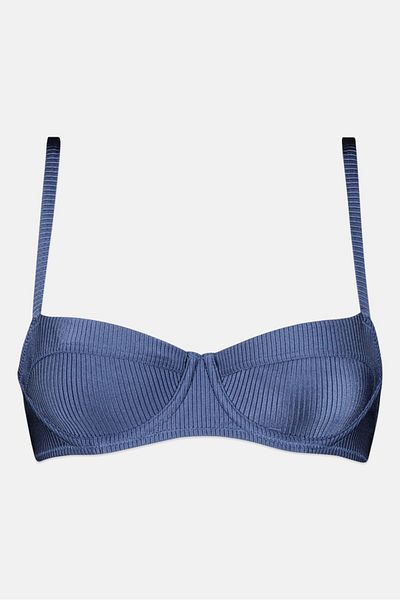 aerie Women Non Padded Textured Bikini Top, Blue