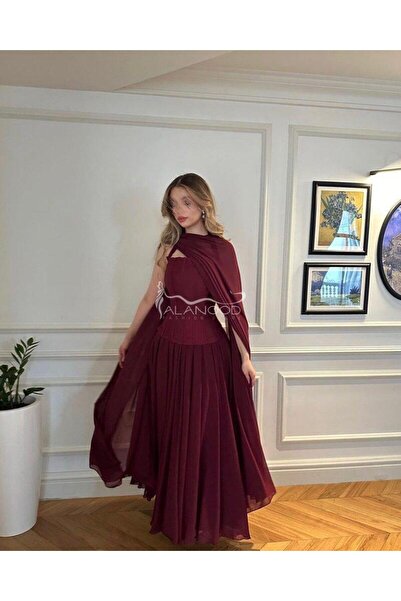 ALANOOD FASHION فستان هديل بلون عودي ناعم وانيق