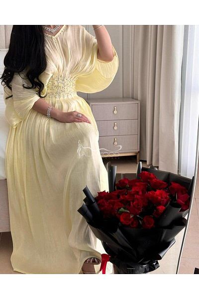ALANOOD FASHION فستان عذاري أصفر أنيق فخم