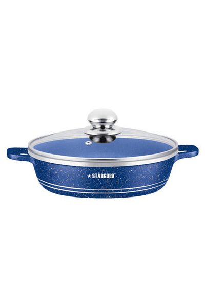 Generic Stargold 10-piece Nonstick Granite Cookware Set – Blue Marble Finish Casserole Pots With Glass Lids