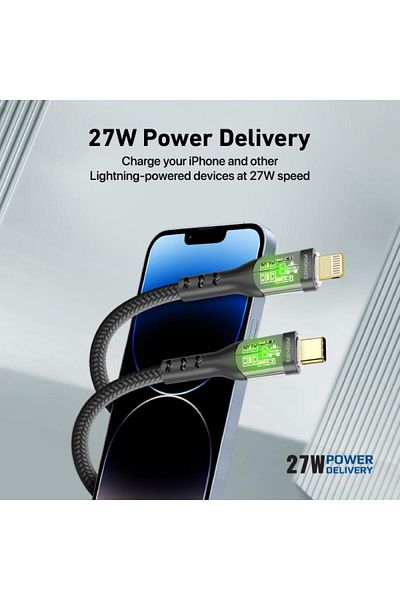 Promate Ultra-Speed USB-C to Lightning Cable, 27W Data Transfer and Charging - TransLine-Ci