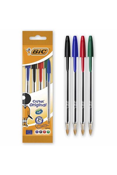 Generic Bic 4-Piece Cristal Original Medium Point Ball Pen Assorted Color 1mm 134048