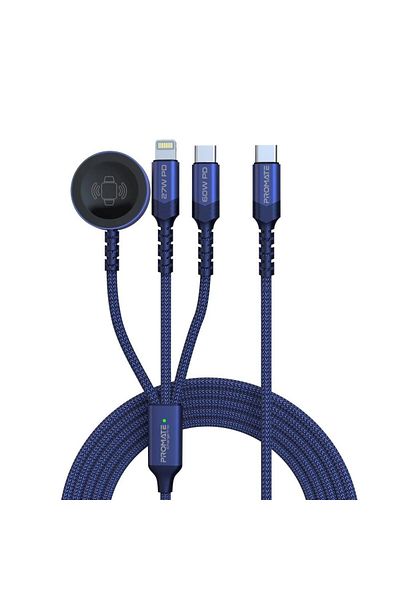 Promate iCharge-Trio 5-in-1 Multi-Connector Cable, 60W Power Delivery for USB-C Connector, 1.5m Cable Length