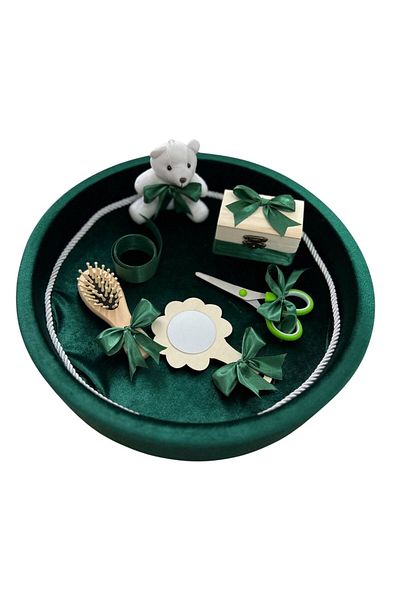 Botez Set tavita pentru taiere mot/turta – catifea – verde