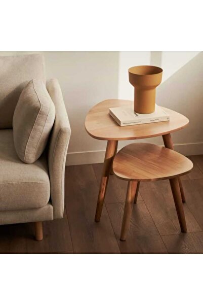 MERDEKORE El Yapımı Gürgen Ağacından Minimalist İkili Zigon Sehpa Takımı