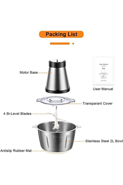 COOYA Food Chopper,3L Stainless Steel Electric Meat Grinder,2 Speed Levels, 500W Food Chopper, For Meat