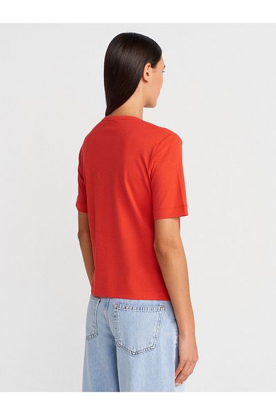 Dilvin 31840 V-Neck Short Sleeve T-Shirt-Red