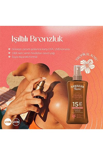 Hawaiian Tropic Sunscreen & Bronzing Oil Glowing Protection Dry Spray Oil Spf15 200 Ml.
