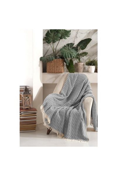 Viaden Pled subtire cu ciucuri, 170x210cm, Vizyon Grey