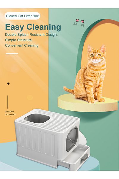 KidLe Enclosed Cat Litter Pan Cat Litter Box
