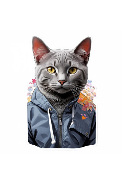 INOVATIX Σετ 8 τεμαχίων, Αυτοκόλλητο Korat Cat με μπουφάν, INOVATIX®. 6 εκ.