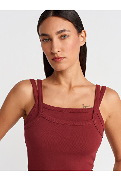 Dilvin 21105 Double Strap Tank Top-Light Claret Red