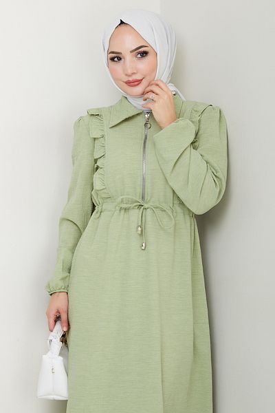 InStyle Mint Green Dress with Zipper Ruffle Detail