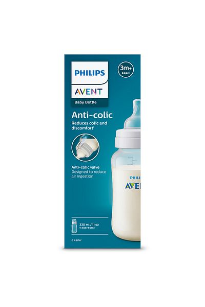 Philips Avent Biberon anti-colici Philips Avent SCY106/01, 330ml, Tetina cu debit 3, +3 luni, fara BPA,