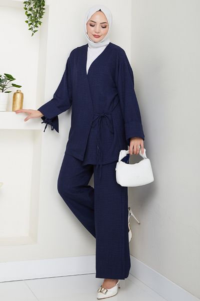 InStyle Linen Kimono Double Dark Navy Blue Suit