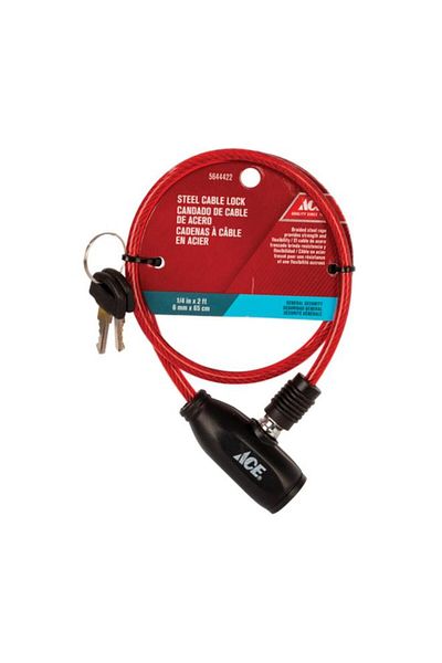 Generic ACE Bicycle Cable Lock Red and Black 6mm x 65cm