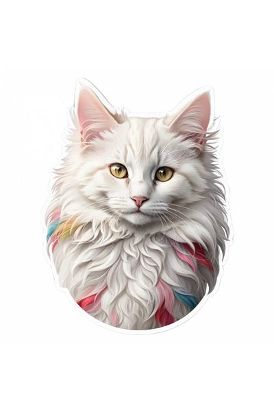INOVATIX Set de 8 bucăți, autocolant pisică Angora Turcească, INOVATIX®. 6 cm