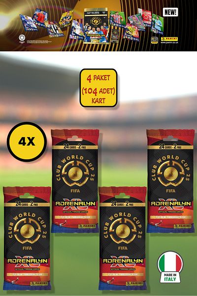 TOYFEST Panini Club World Cup 25 Fat Pack Footballer Cards - Pack of 4 (104 Cards)