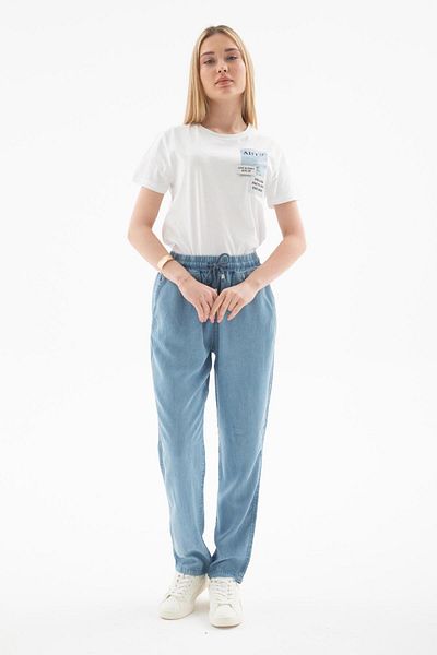Fashion Friends 25Y0657K1 Women's Tie Waist Denim Trousers