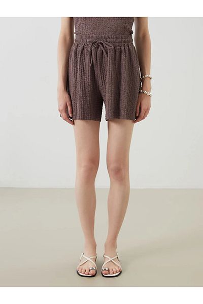 LC Waikiki Γυναικείο σορτς LCW Vision Brown με ελαστική μέση με υφή