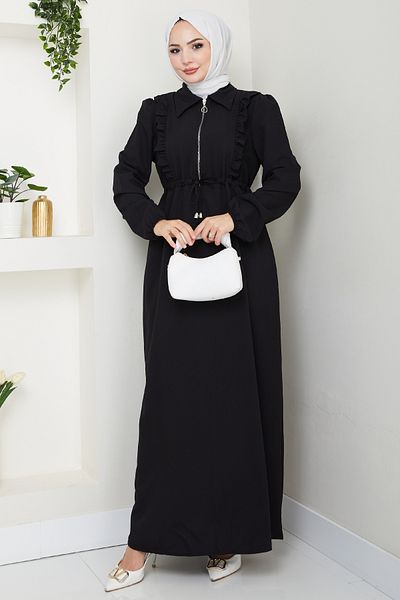 InStyle Μαύρο φόρεμα με λεπτομέρεια με βολάν με φερμουάρ
