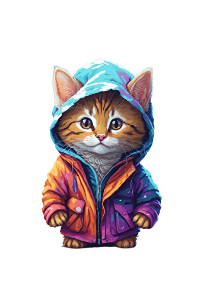 INOVATIX Σετ 8 τεμαχίων, Αυτοκόλλητο Γατάκι με μπουφάν με κουκούλα , INOVATIX...