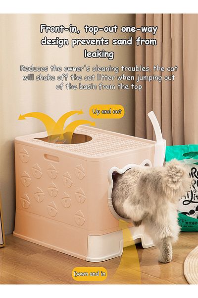 KidLe Large Foldable Cat Litter Box with Lid Easy to Clean Anti-Splashing Enclosed Cat Toilet Box