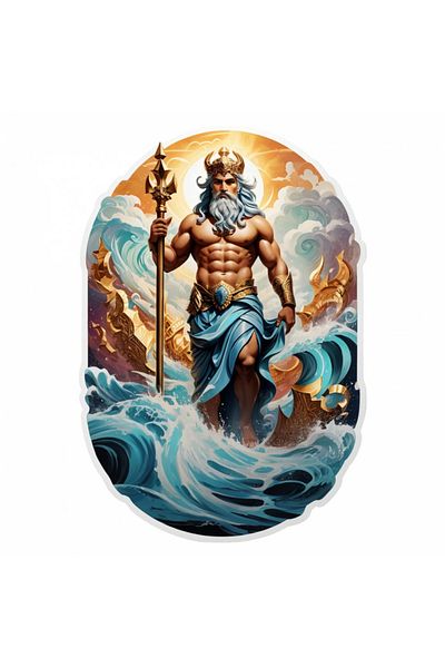 INOVATIX Set de 8 piese, autocolant zeul grec Poseidon cu coroană și sceptru, INOVATIX®. 6 cm