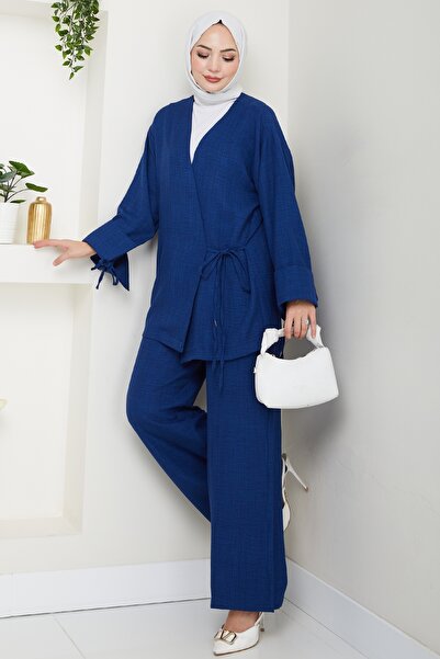 InStyle Льняний кімоно, двоколірний комплект темно-синього кольору