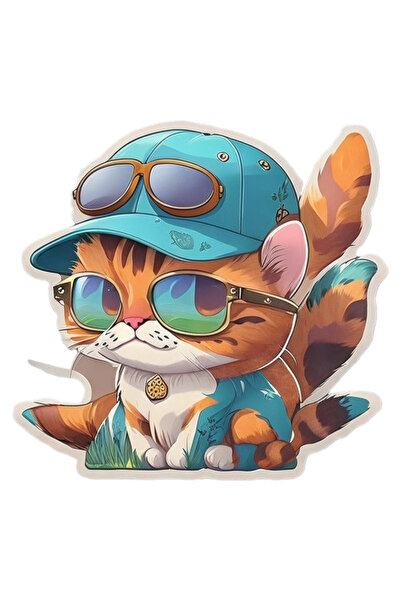 INOVATIX Set de 8 piese, autocolant Pisicuță cu ochelari și căciulă, INOVATIX...