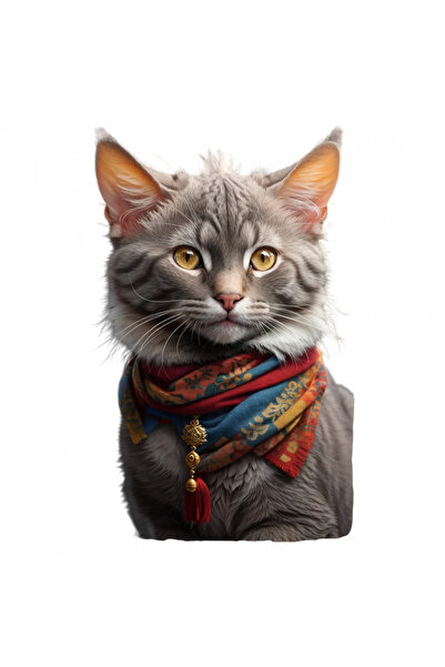 INOVATIX Set de 8 piese, autocolant pisică Lykoi cu bandană, INOVATIX®. 6 cm