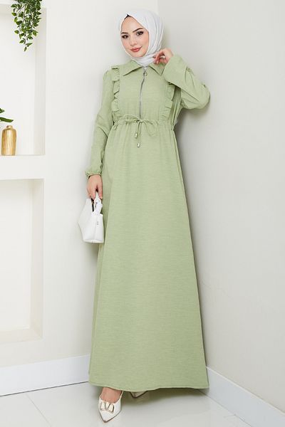 InStyle Mint Green Dress with Zipper Ruffle Detail